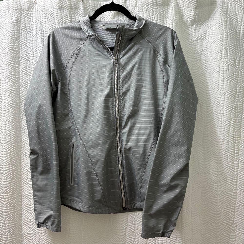 Athleta Lightweight Performance‎ Full-Zip Athletic Jacket Grey Striped